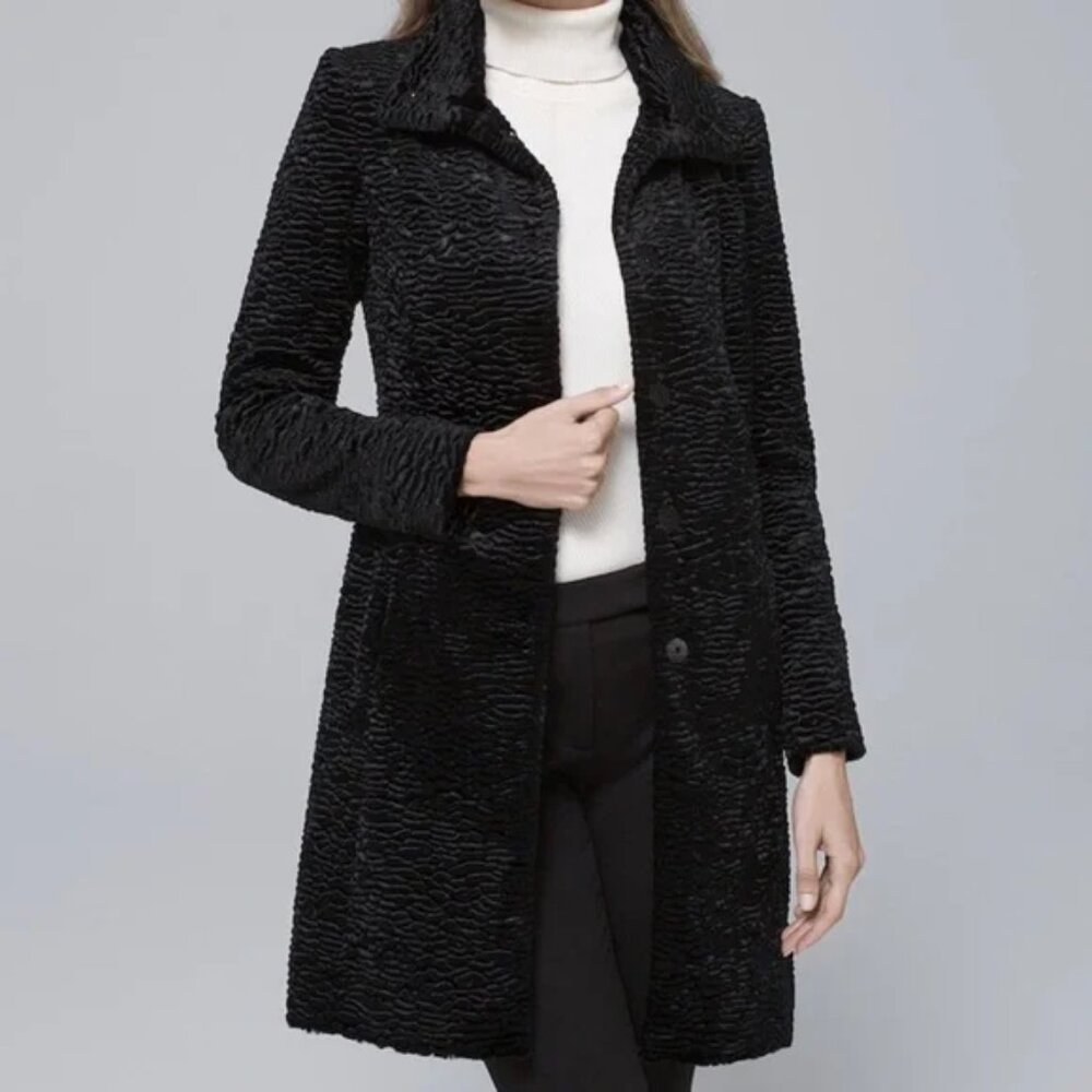 White House Black Market Faux Persian Lamb Fur Coat Jacket Size Medium